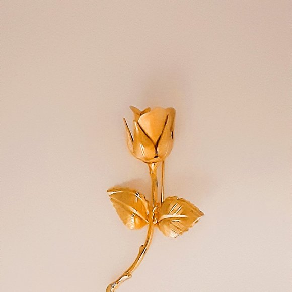 Giovanni Gold Rose Stem Brooch Floral Pin - Picture 8 of 9